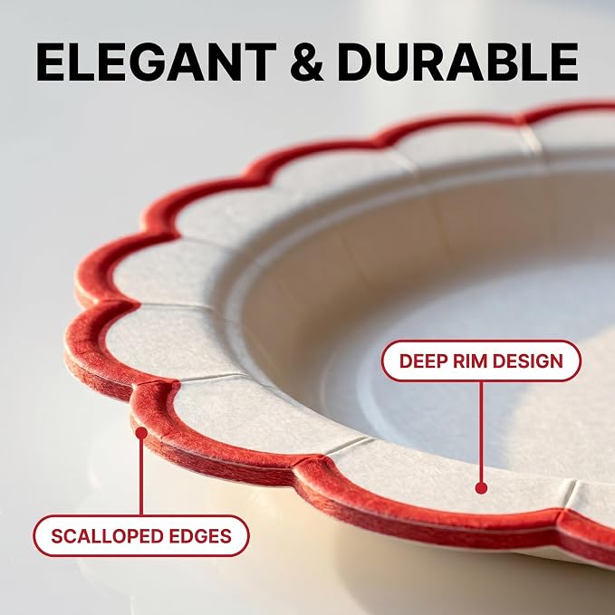 30 Pack Red and White Paper Plates 7 Inch, Disposable Scalloped Plates Dinner - Image 4