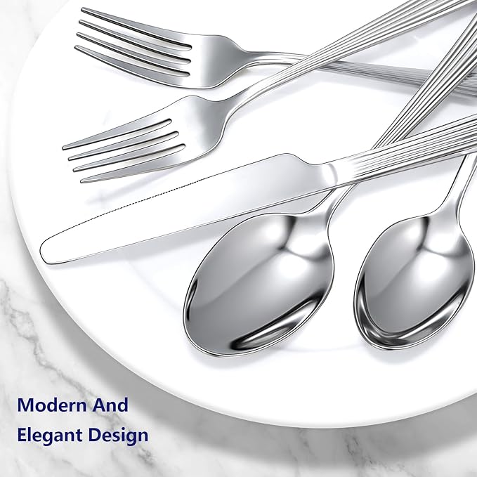 Yoehka 60Piece Hammered Silverware Set, Stainless Steel Flatware Set - Image 5