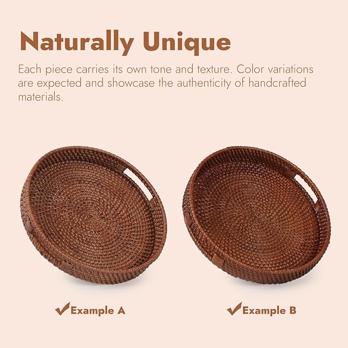 16.9 inch Round Rattan Tray, Woven Large Serving Tray - Image 5