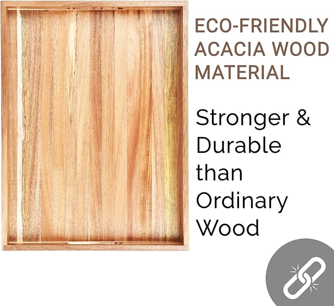 Acacia Wood Serving Tray with Handles Set of 2 – Decorative Serving Trays - Image 5
