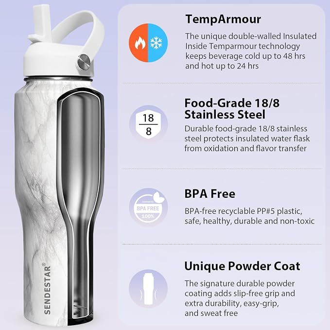 SENDESTAR 32oz Water Bottle Wide Mouth Stainless Steel Vacuum Insulated Double - Image 4