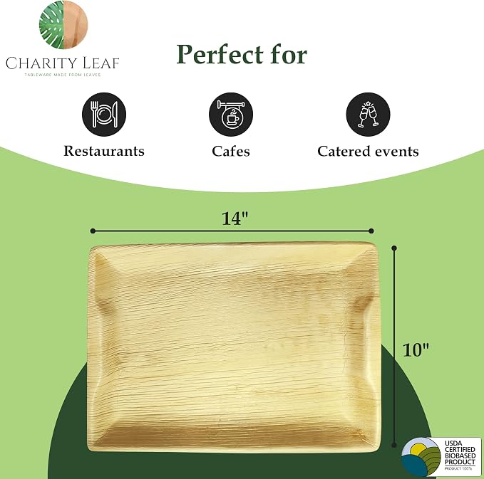 Disposable Bamboo 14" x 10" Trays Bamboo Serving Platters, Disposable Boards - Image 3