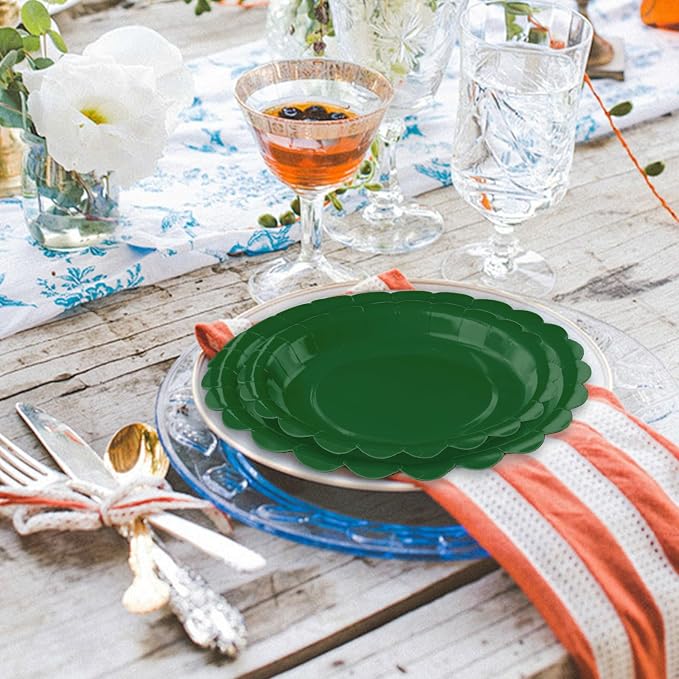 50 Pcs Green Scalloped Paper Plates 25 × 7'' and 25 × 9'' Disposable Green - Image 7