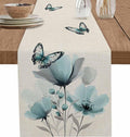 Turquoise Floral Table Runners 70 Inches Long, Spring Flowers Butterfly Table by Unknown