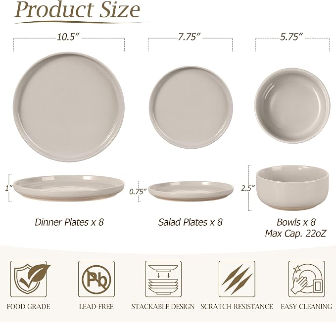 LIANYU Dinnerware Dishes Sets for 8, 24-Piece Stoneware Dinner Set, Ceramic - Image 3