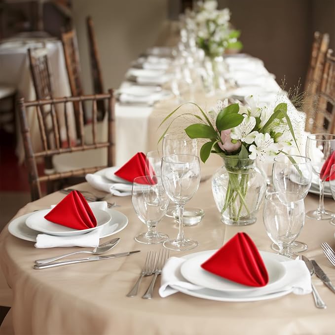 P Pothuiny 12 Pcs Red Satin Napkins 17 x 17 Inch, Satin Cloth Napkins | Square - Image 7