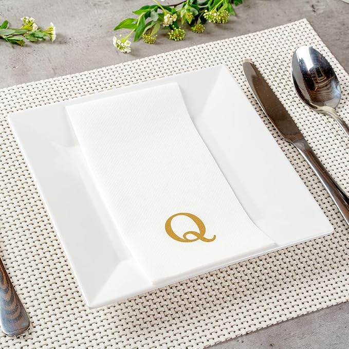 Restaurantware Paper Napkins Pack of 2000 Gold Letter Q Linen-Feel Disposable - Image 7