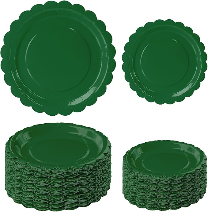 50 Pcs Green Scalloped Paper Plates 25 × 7'' and 25 × 9'' Disposable Green by FALIZIFU