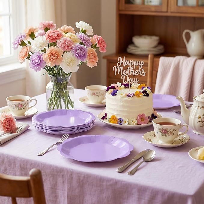 NatNarr 30 Pcs Light Purple Paper Plates, 7 Inch Scalloped Lavender Plates | - Image 6