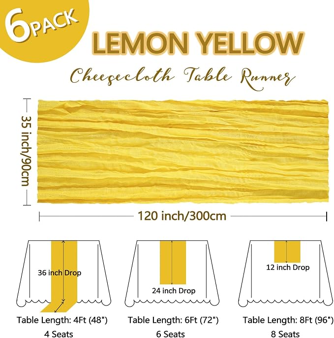 6 Pack Lemon Yellow Cheesecloth Table Runner 10Ft Gauze Cheese Cloth Table - Image 2