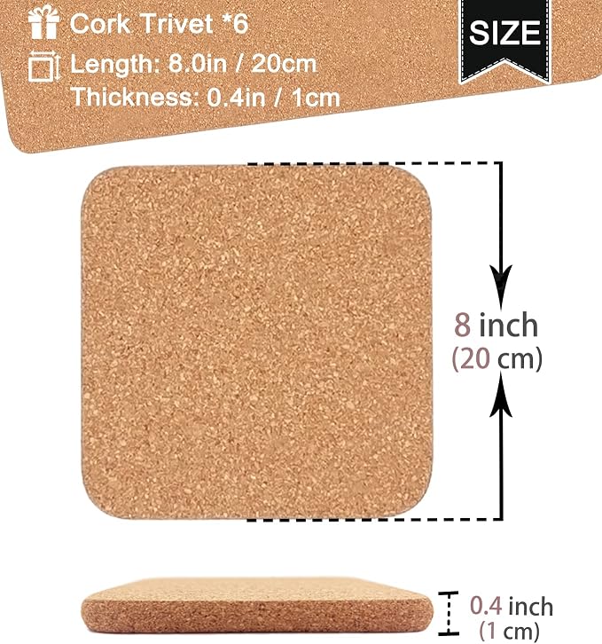 Cork Trivets for Hot Dishes, Hot Pots and Pans, 8 Inch 6 Pcs | High Density - Image 3