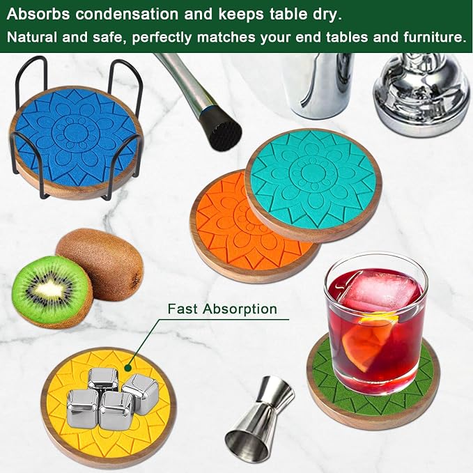 Coasters for Drinks Absorbent 5 Pack, Coasters for Coffee Table - Image 3