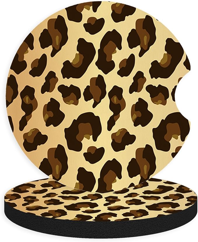 2pcs Cute Leopard Print Car Coasters, Absorbent Universal neoprener Cup Holder by Unknown