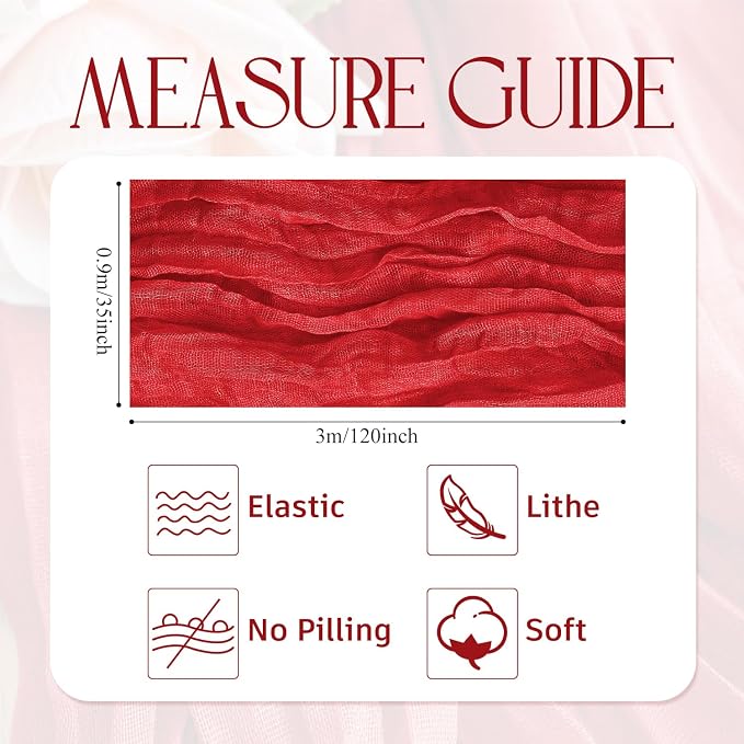Cheesecloth Table Runner Red 10FT Boho Gauze Runner, 3 Pack | 120 Inch Cheese - Image 2