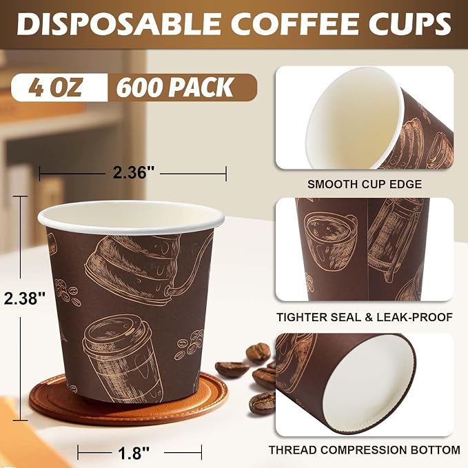 600 Pack 4 oz Small Coffee Cups, Disposable Paper Espresso Cups | Disposible - Image 2