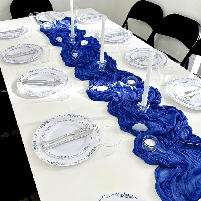 10 Pack Royal Blue Cheesecloth Table Runner 6FT Boho Gauze Fabric Table Runner - Image 6