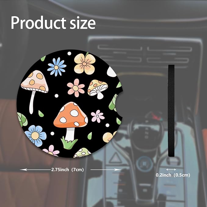 2pcs Cute Pink Mushrooms Car Coasters, Absorbent Universal neoprener Cup Holder - Image 2