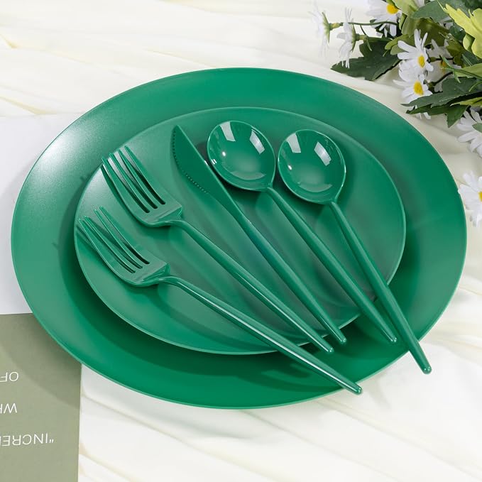 EI 150pcs Green Plastic Plates, Fancy Plastic Dinnerware Set, Dinner Plate - Image 4