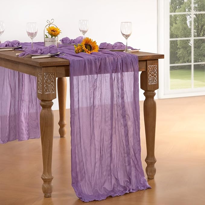 DeZerlor Purple Cheesecloth Table Runners 6 Pack Summer Boho Runners | - Image 6