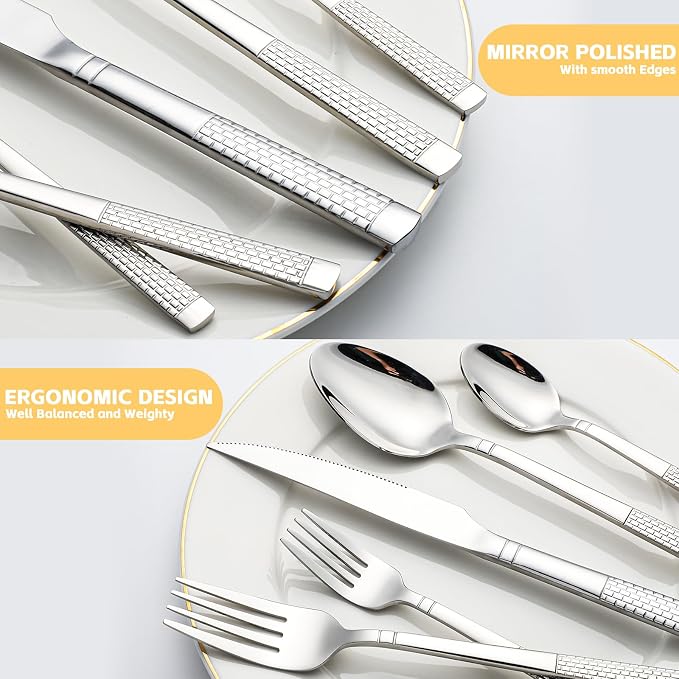 40-Piece Stainless Steel Silverware Set, Flatware Set Service - Image 3