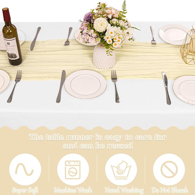 10 Pack Beige Cheesecloth Table Runner 10FT Boho Gauze Fabric Table Runner - Image 4