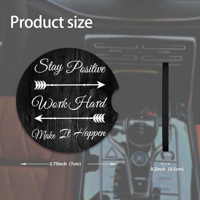 2pcs Stay Positive Car Coasters, Absorbent Universal neoprener Cup Holder - Image 2