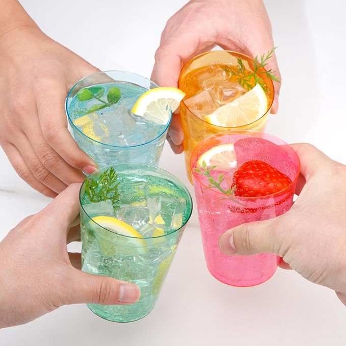 DaYammi 100 Pack Colorful Plastic Cups 10 Oz Disposable Cups Neon Glowing - Image 5