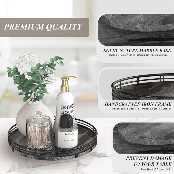 AMH 10-Inch Ancient Wood-Grain Marble Lazy Susan - Image 7