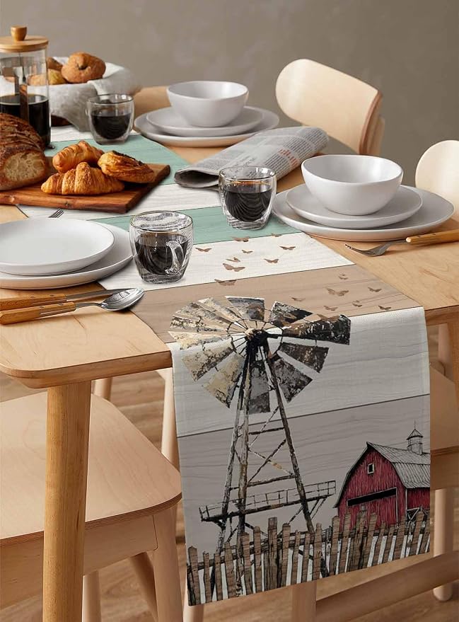Farmhouse Windmill Table Runners 72 Inches Long, Cotton Linen Fabric Table - Image 3