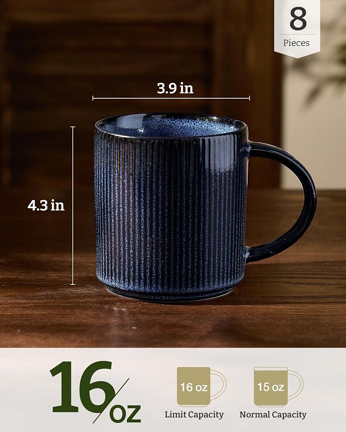 famiware Coffee Mug Set for 8, Star 16 oz Catering Mugs Cup Set - Image 4
