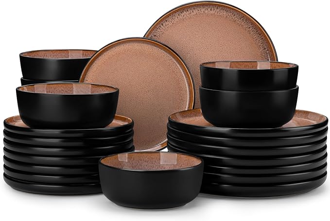 vancasso Plates and Bowls Sets, 24 Pieces Stoneware Dinnerware Sets by vancasso
