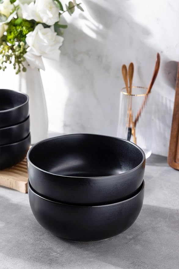 AmorArc Stoneware Cereal Bowls for Kitchen, 28oz Large Ceramic Soup Bowls Set - Image 4