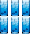 Physkoa Blue Ribbed Drinking Glasses Set of 6 – Vintage Embossed Highball by Physkoa