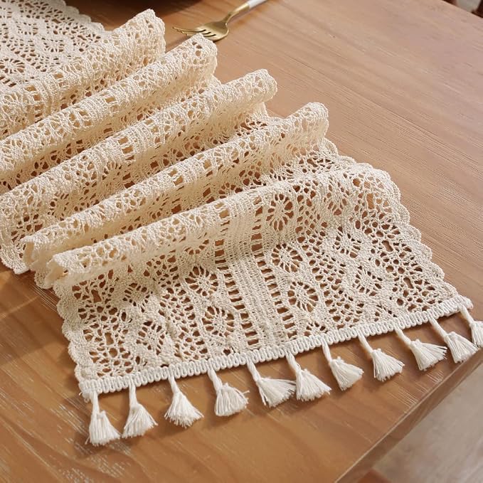 meioro Mesh Woven Table Runners, 10x78 Inch Boho Cotton Table Runner - Image 5