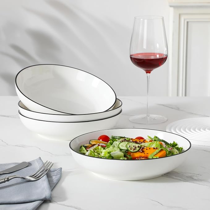 MALACASA 8.85" Large Pasta Bowls, 42 OZ White Salad Bowls Soup Bowls, Porcelain - Image 7