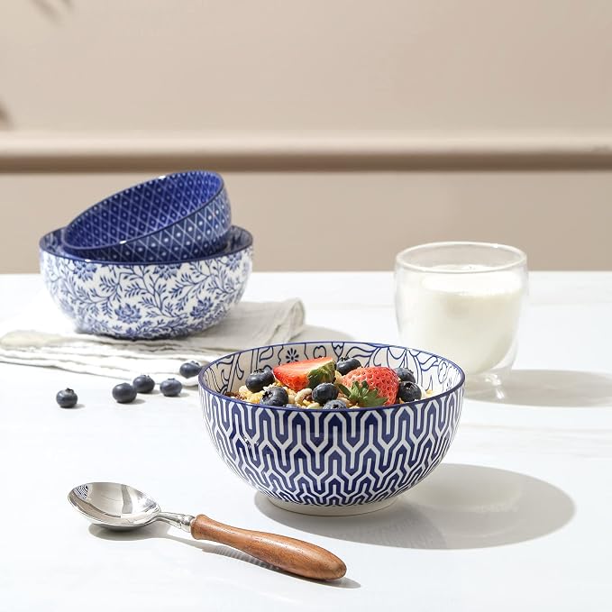 Selamica Ceramic Cereal Bowls Set of 6, 24 Oz Deep Soup Bowls - Image 6