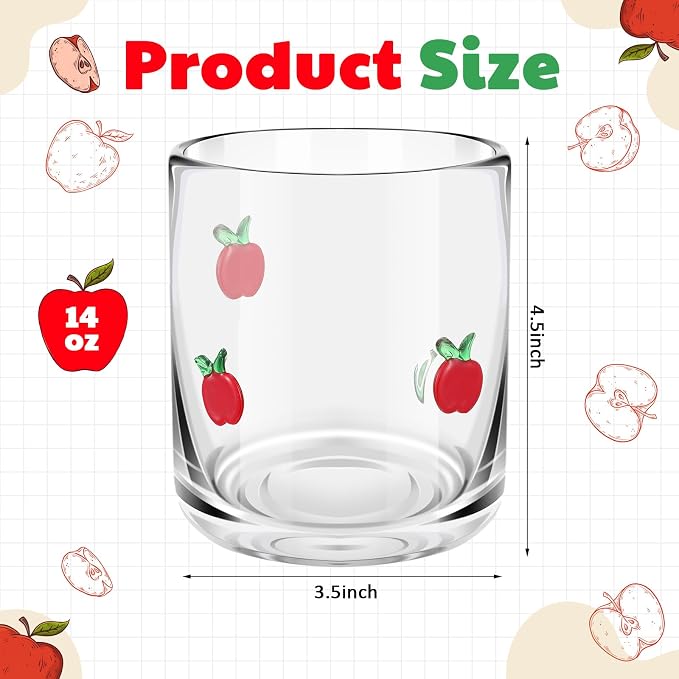 SiliFine 2 Pcs Apple Icon Juice Glasses - 14oz Red Apple Stemless Wine Drinking - Image 3