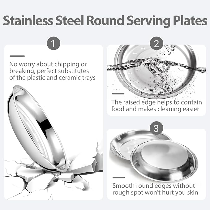 WUWEOT 10 Pack Stainless Steel Dinner Plates, Rust-Proof Camping Serving Plates - Image 3