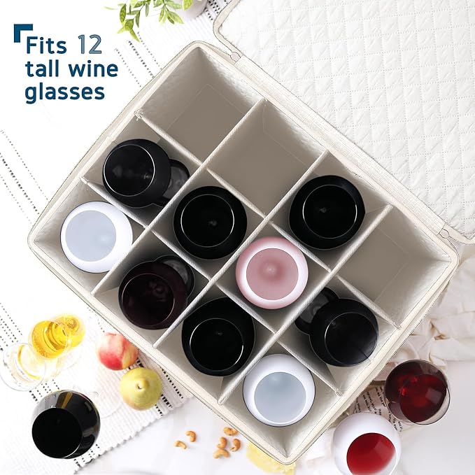 Wine Glass Storage Box with Dividers, 2 Pack Stackable Stemware Storage Cases - Image 2