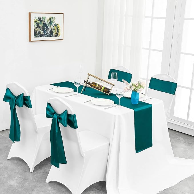 10-Pack Peacock Blue Satin Table Runner 12 x 108 Inch Long Bright and Smooth - Image 6
