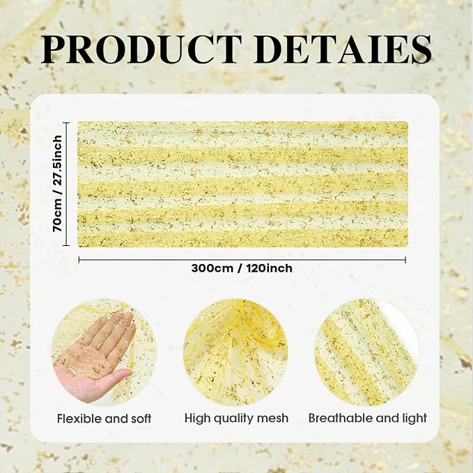 Artoid Mode 10PCS Light Yellow Gold Gauze Table Runner 120 Inch 10FT, Glitter - Image 6