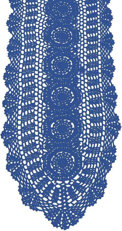 Cotton Handmade Crochet Lace Oval Table Runner Blue 12x60 Inch by KEPSWET