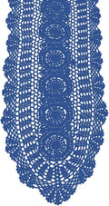 Cotton Handmade Crochet Lace Oval Table Runner Blue 12x36 Inch by KEPSWET