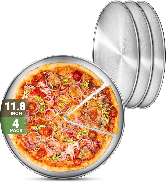 Stainless Steel Plates, 4 Pack 11.8 inch 304 Metal Food Serving Plate Set by Offiper