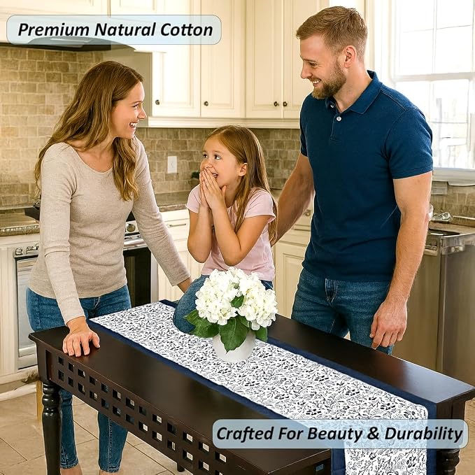 Denim Blue Hand Block Print 100% Cotton Table Runner 16x90 Inch | Perfect - Image 5