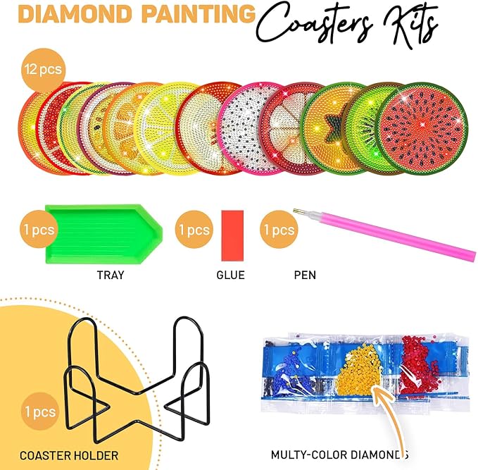 12 pcs Diamond Painting Coasters | Diamond Art Coasters | Fruit Diamond Art - Image 4
