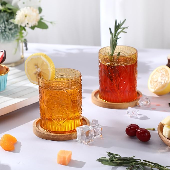 Qinyoung 12 Plastic Vintage Drinking Glasses 8.5oz Stemless Retro Embossed Wine - Image 5
