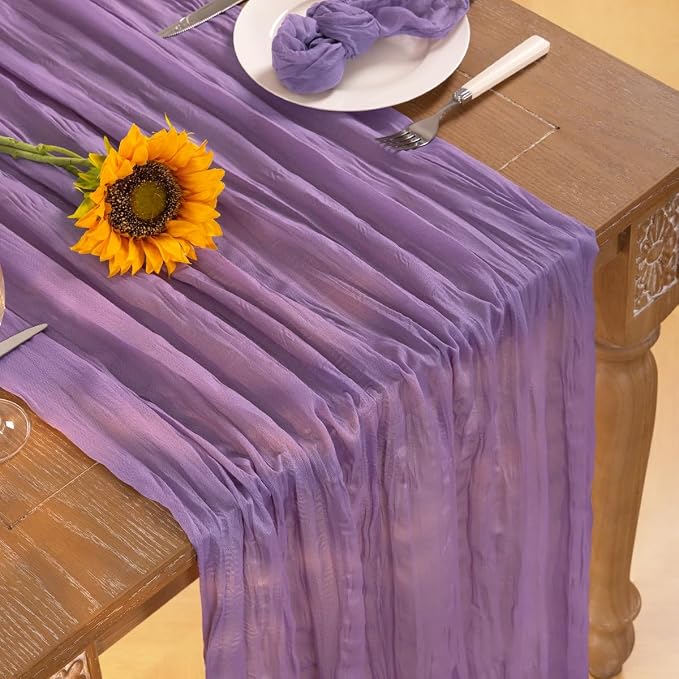 DeZerlor Purple Cheesecloth Table Runners 4 Pack Summer Boho Runners | - Image 5