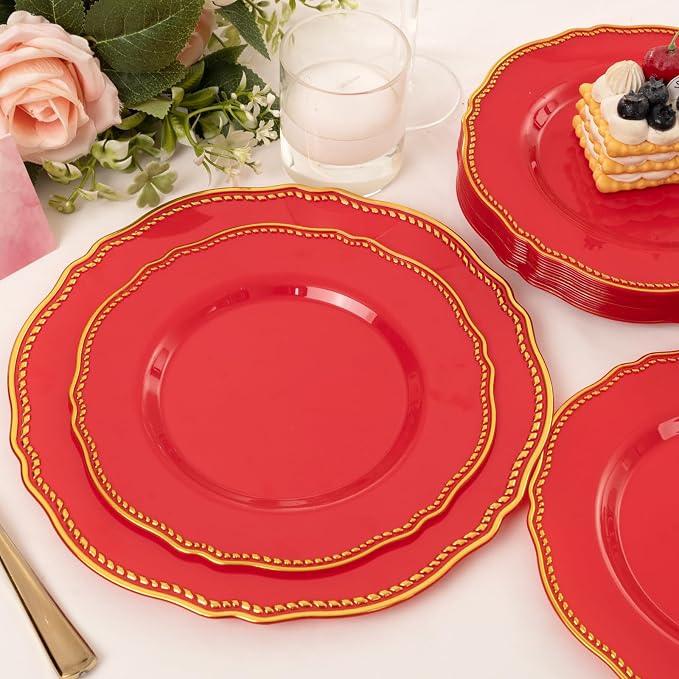 60 Pcs Red Gold Dessert Plates for Christmas | 7.5 inch Heavy-duty Disposable - Image 9