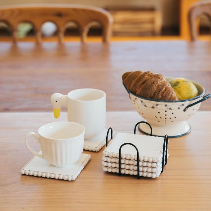 GENMOUS 6 Pack Farmhouse Wooden Bead Coasters - Image 2